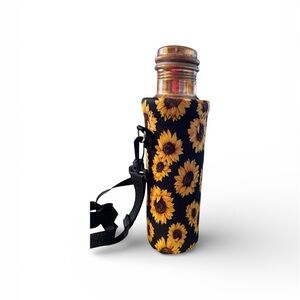 Sunflower Print Water Bottle Holder with Strap